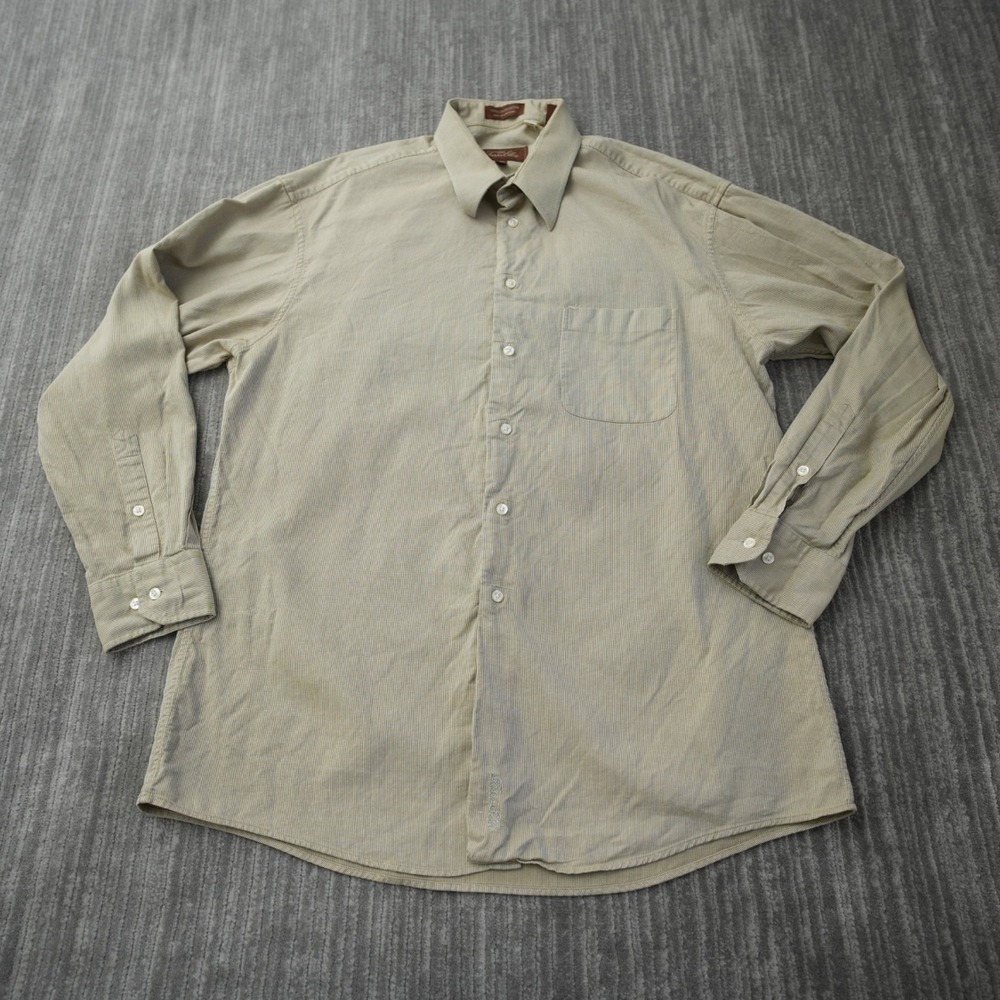 Tasso Elba Shirt Men Button Up Beige Long Sleeve Luxury‎ Cotton Large 16.5 34 35